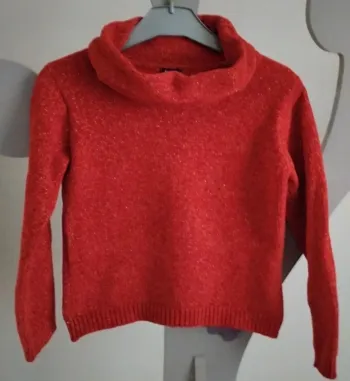 Pull à col roulé rouge pailleté doré Kiabi taille 8 ans
