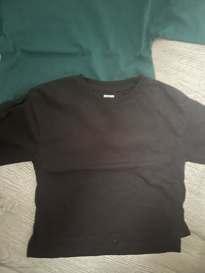 Lot de 2 t shirts à manches longues noir et bleu fille 3 ans - photo numéro 3