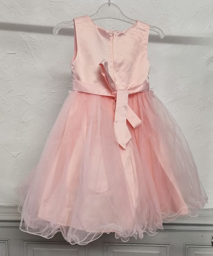 robe cérémonie fille couleur saumon buste satiné perlées dentelle à la taille bas en tulle mariage taille 4 ans - photo numéro 4