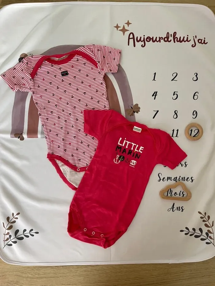 Lot de 2 bodies été bébé fille – Absorba – Taille 12 mois / 74 cm👶💖