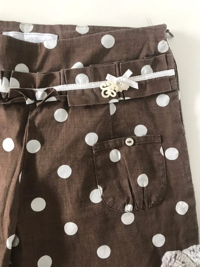 Pantalon d'été marron à pois blancs. Tartine et chocolat 8 ans - photo numéro 3