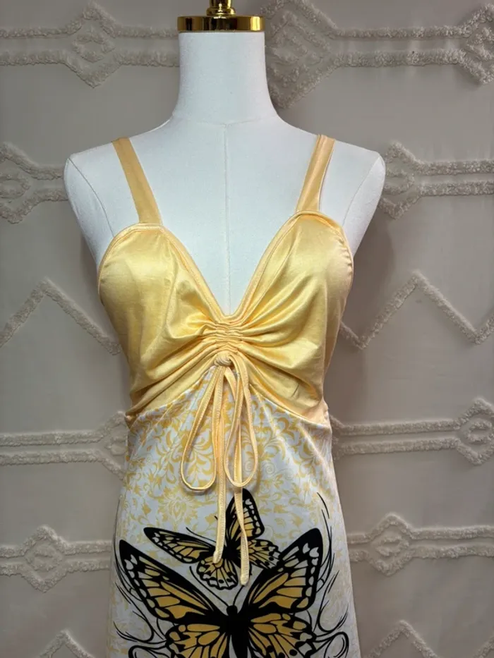 Tunique jaune satinée papillon – style y2k vintage fairycore – taille L - photo numéro 3