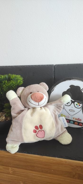 Doudou Ours Peluche Nattou Jollymex Semi-Plat coussin Pattes  Grelot marron jaune orange