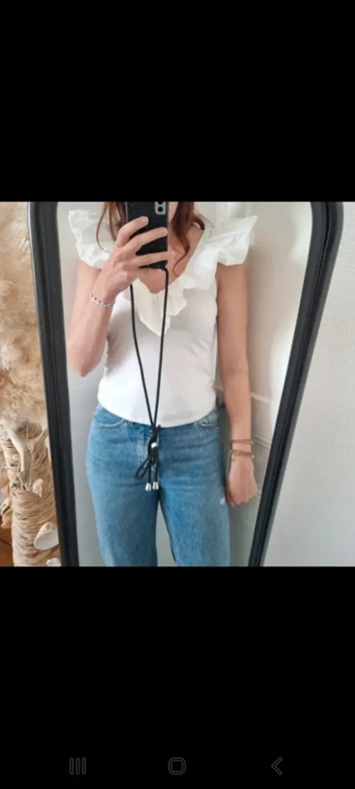 Tee-shirt blanc volant 38 h&m