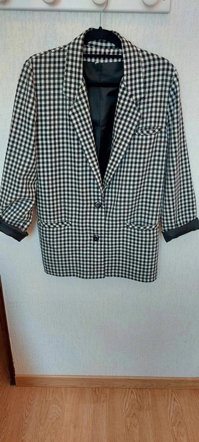 Belle veste blazer femme vichy noir et blanc manches retroussables 36 très bon état - photo numéro 4