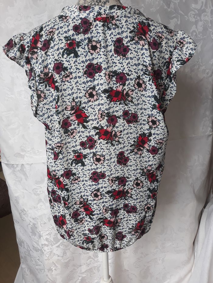 Faby27800 Blouse femme, couleur fond blanc petites feuilles bleues T 44 - photo numéro 2