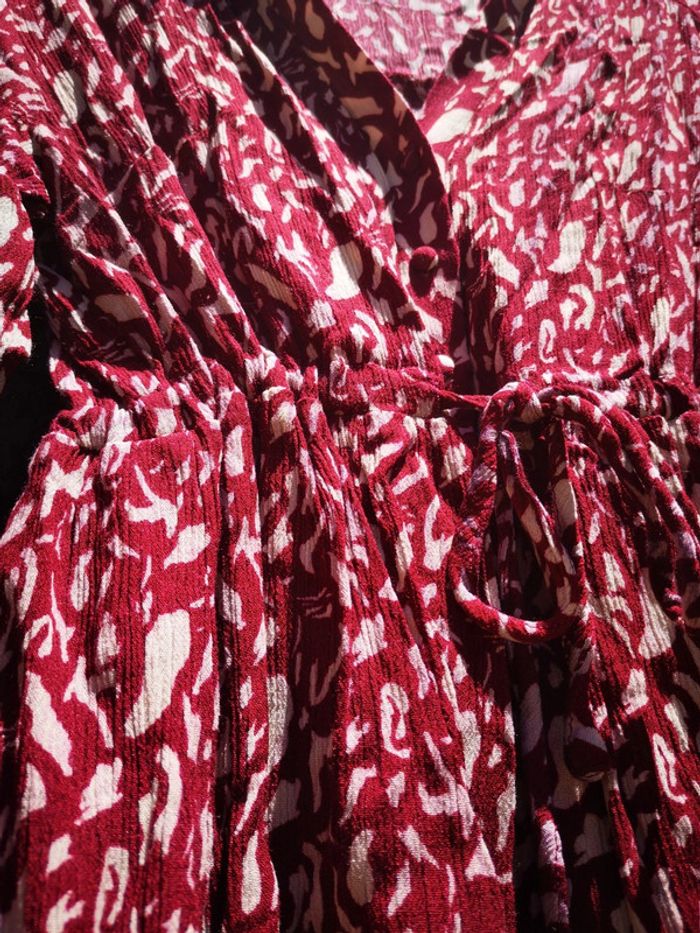 Robe courte manches longues Calie bordeaux et crème - photo numéro 3