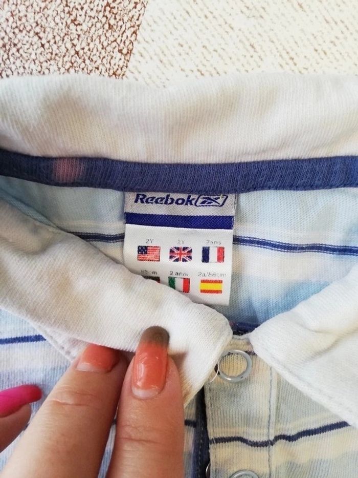 Polo 24 mois manches courtes rayé blanc/bleu Reebok - photo numéro 2