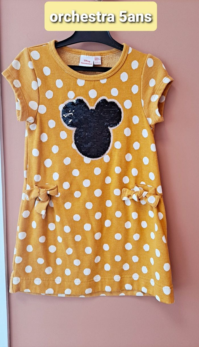 robe moutarde à pois blanc minnie sequins réversibles paillettes disney orchestra 5ans - photo numéro 2