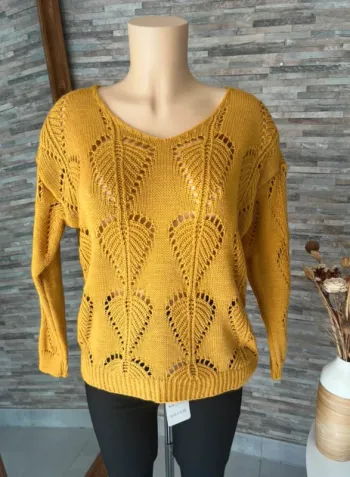 Pull ajouré jaune moutarde tendance