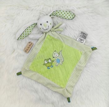 Doudou plat losange lapin vert Mots D'enfants