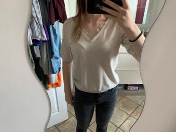 Blouse manches 3/4 beige femme
