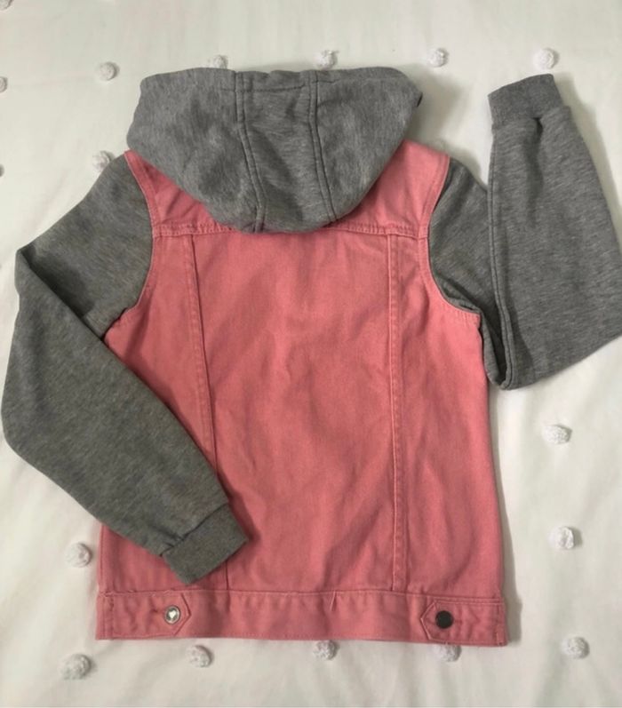 Veste à capuche en jean et molleton rose et gris  10/11 ans - photo numéro 3