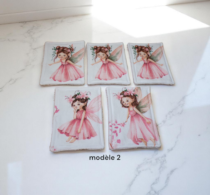 Lot de 5 Débarbouillettes / grandes lingettes lavables en coton et éponge bambou - photo numéro 2