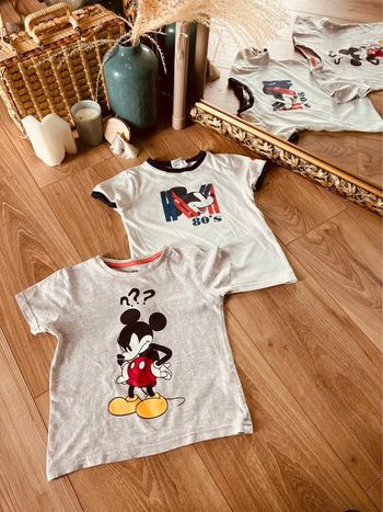Taille 4 ans lot de 2 tee-shirts manches courtes Disney blanc gris * Mickey * 💙