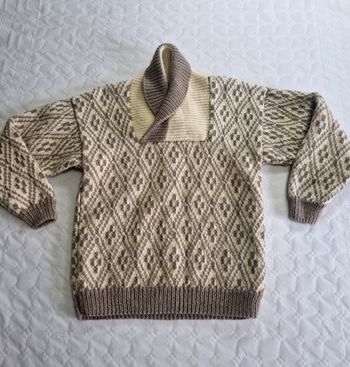 Pull vintage  , marron - crème  , homme  , fait main  , taille M