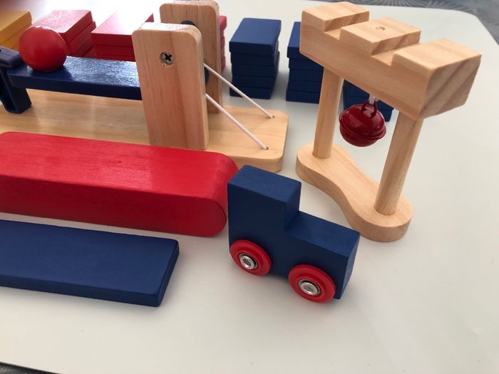 Lot domino type expresse jeux jouet circuit  construction équilibre bois machine forme parcours éducatif - photo numéro 5