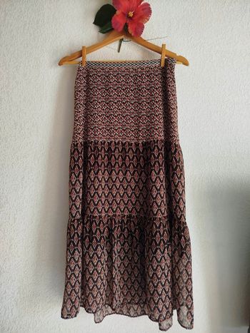 Jupe longue chevilles mousseline motifs bohème