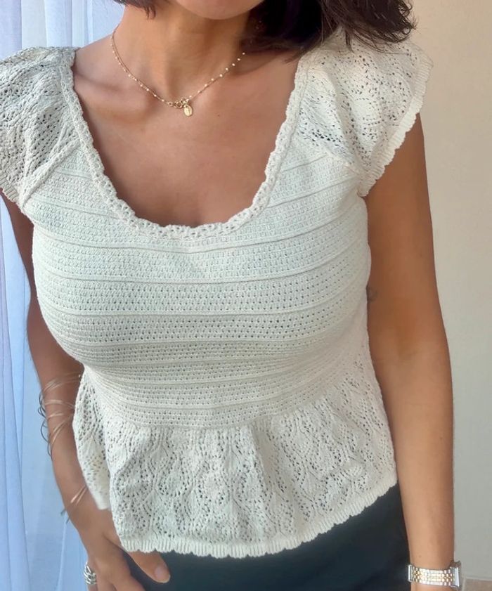 Haut Zara en crochet écru S TBE - photo numéro 4