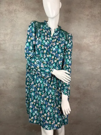 🌸 Robe bleu à manches longues à fleurs Grain de Malice Taille 44/XXL 🌸