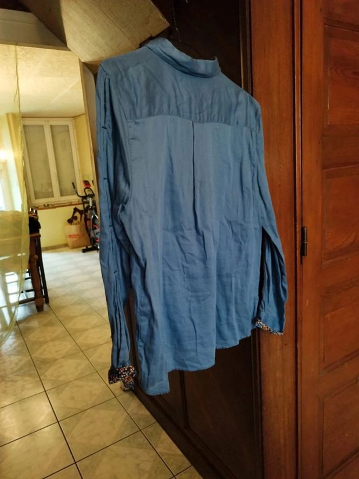 Chemise bleue fleurie 100% coton vintage L/40 - photo numéro 13
