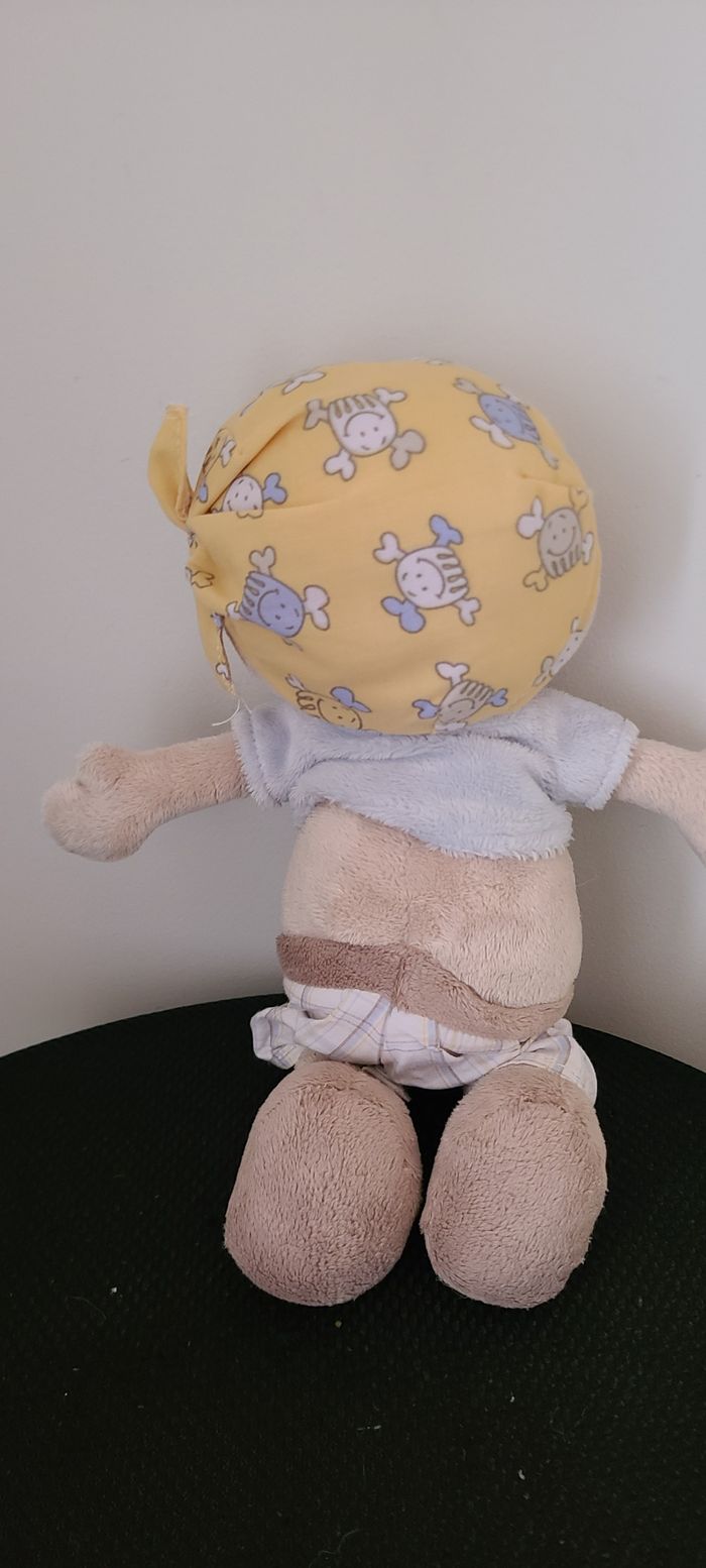 Doudou poupée garçon pirate Joe beige jaune bleu bandanas - photo numéro 2