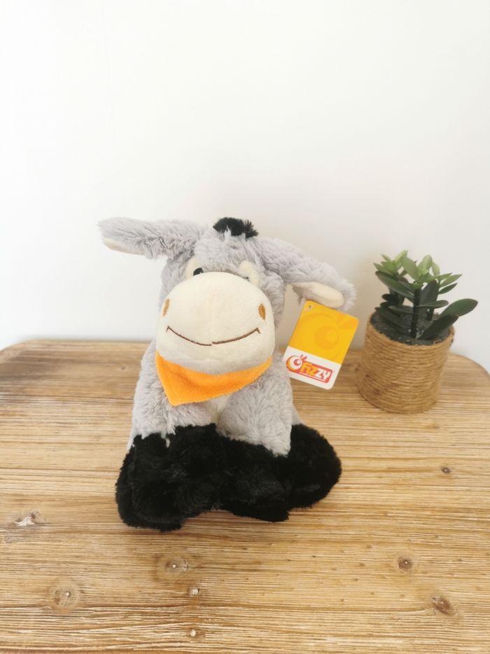 Doudou peluche  Âne gris noir bandana orange Fizzy