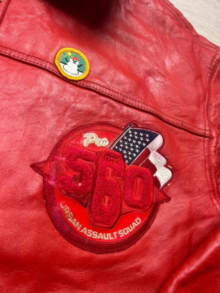 Blouson Vintage Cuir Rouge FJ560 Urban Assault Squad Taille 2X – Drapeau USA - photo numéro 12