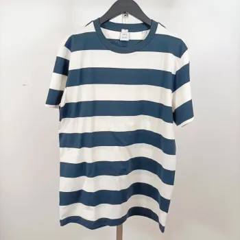 T-shirt à larges rayures bleu et blanc Anti Blue en coton, col rond, taille M unisexe A1239