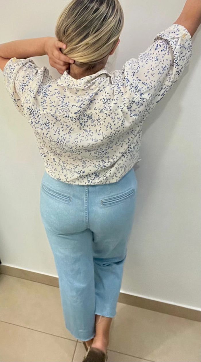 🌿 Chemise imprimé bleu sur fond écru Taille - photo numéro 6