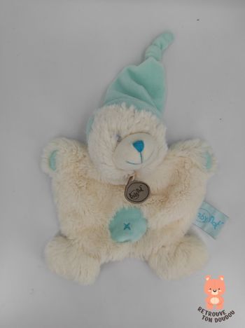 Doudou Plat Ours crème bleu BN742 Baby Nat'