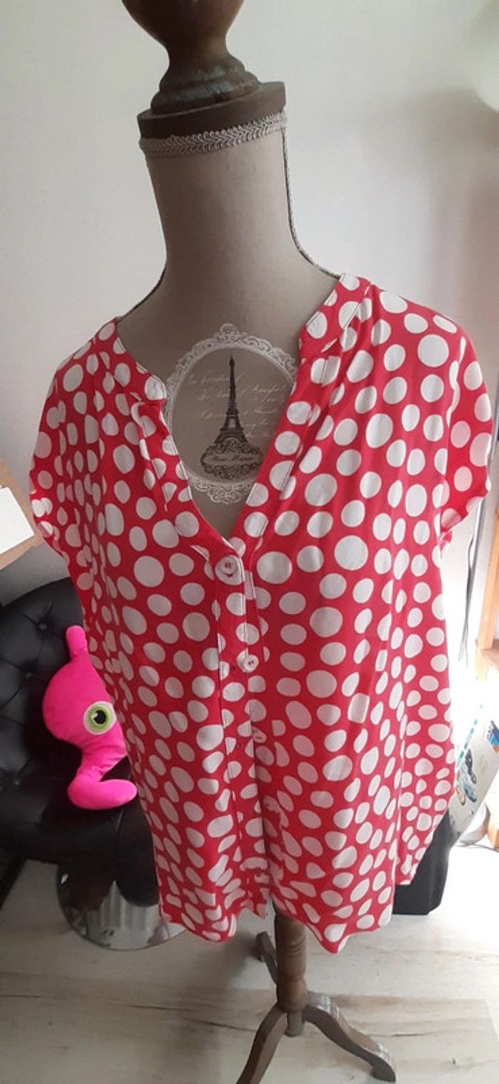 Chemise manches courtes rouge pois blancs