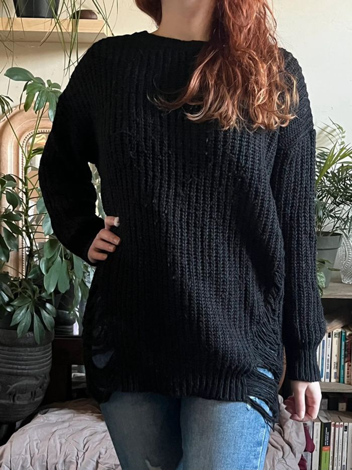 Pull d’hiver ample et long avec manches chauves-souris - noir - photo numéro 10