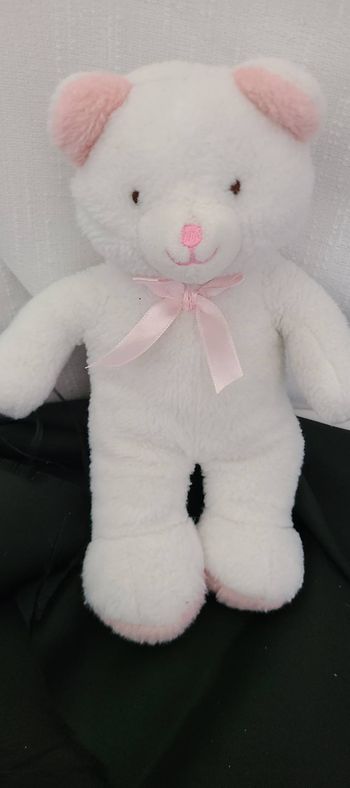 doudou chat , ours blanc oreilles rose