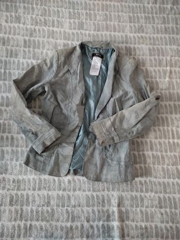 Veste cuir croûte de porc bleu gris Morgan taille S 36