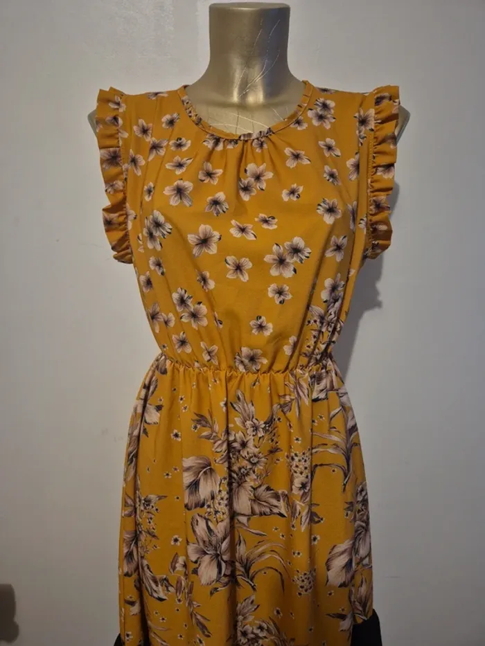 Robe jaune fleuri taille unique - photo numéro 2