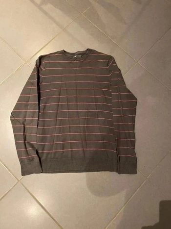 Pull Col Rond Gris avec des petits liserés roses - Jules - Taille L
