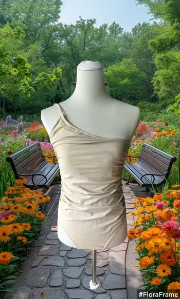 Maillot de bain beige unimanche froncé, Sans marque, taille 40