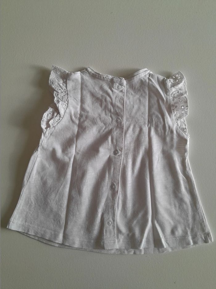 Tee shirt bébé fille sans manches avec dentelle blanc 12 mois - photo numéro 2