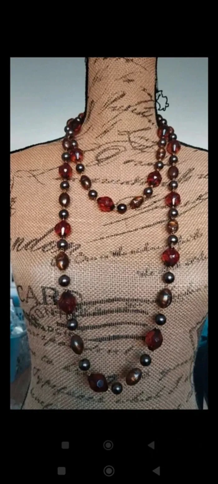 Collier perles fantaisie marron femme - photo numéro 2