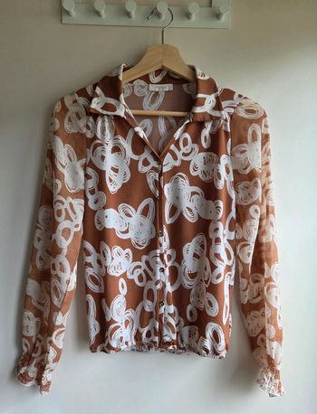Chemisier imprimé abstrait marron et blanc Versia - taille XS
