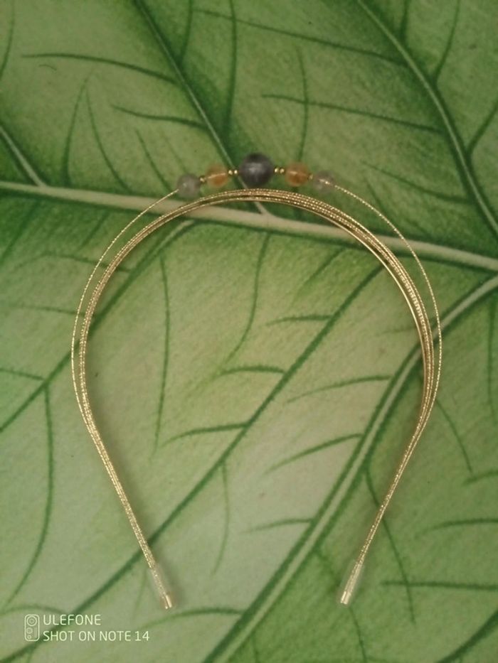 Serre tête multi anneaux dorés et pierres naturelles - photo numéro 4