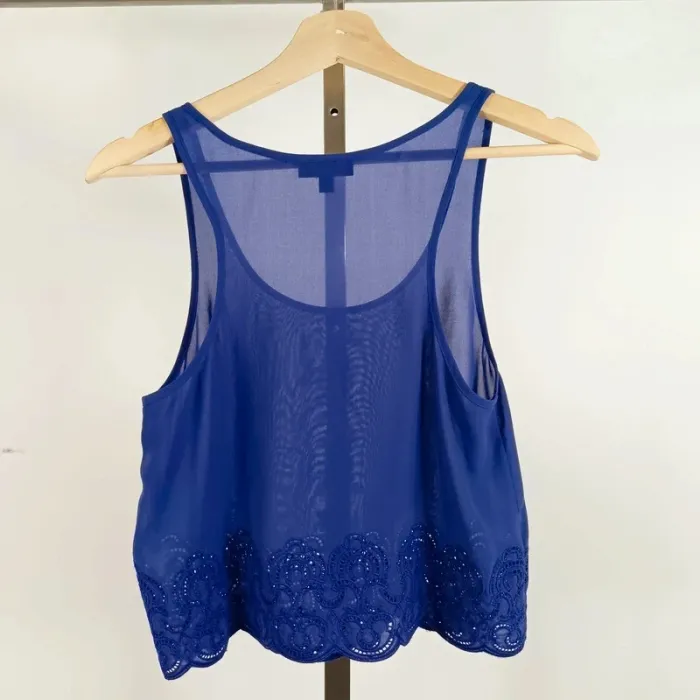 Débardeur bleu, broderie anglaise - crop top bleu taille 36 A545 - photo numéro 7