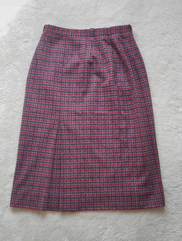 Jupe vintage mi longue Marcelle Griffon 38 motif pieds de poule