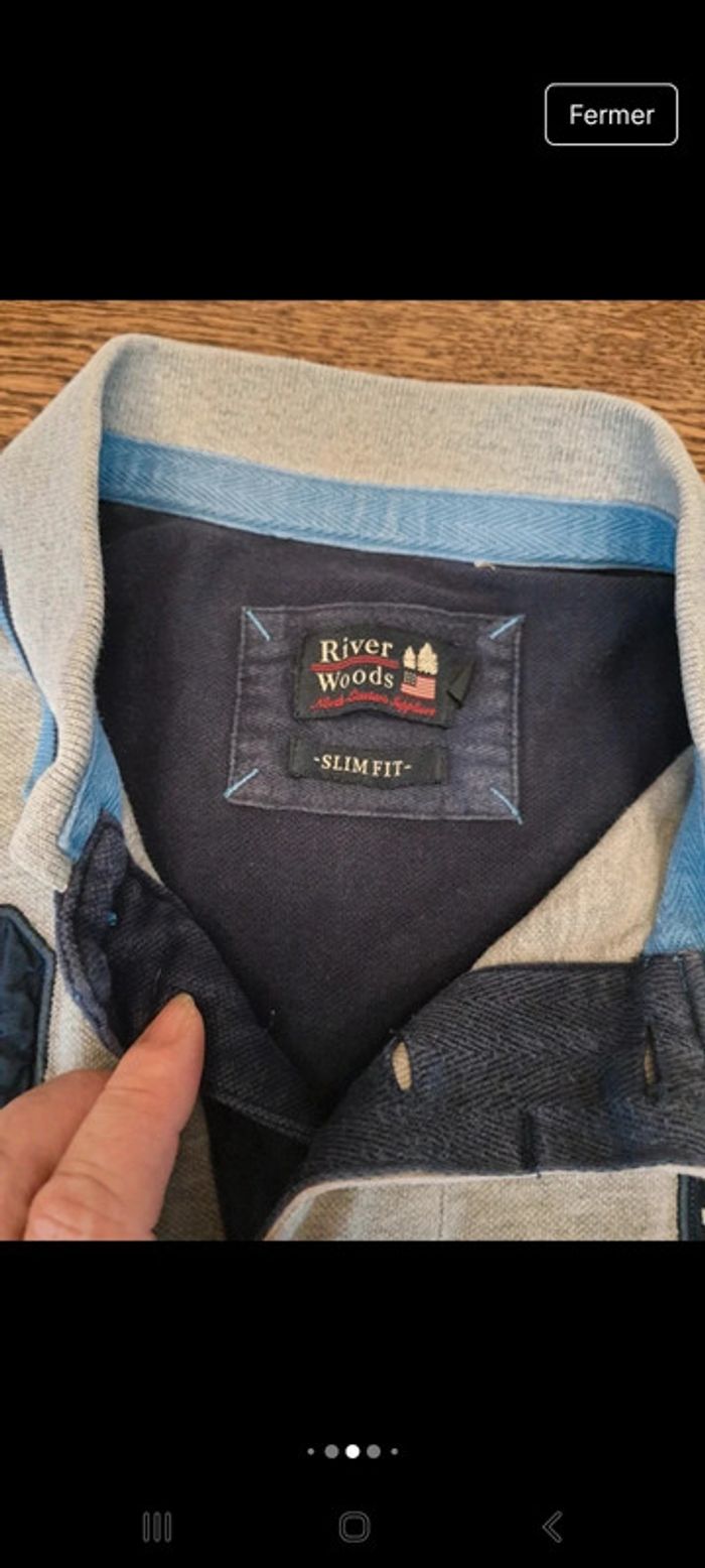 Polo River Woods Grise et bleu slim fit taille M - photo numéro 10