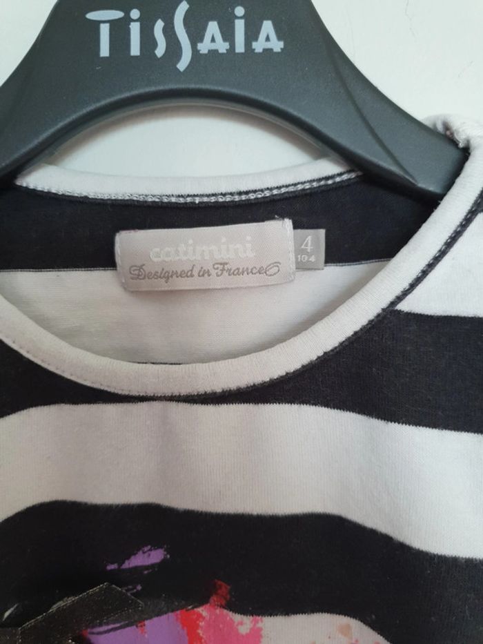 Tee-shirt rayures noires et blanches manches courtes bouffantes dessin coeur 4 ans catimini - photo numéro 4