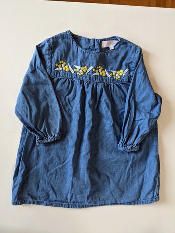 Robe souple couleur jean brodée Cadet Rousselle 12 mois manches longues