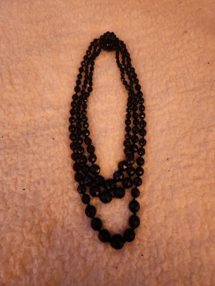 Sautoir triple rangs perles de verre vintage noir