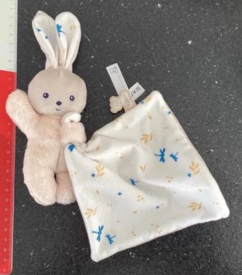 Petite peluche lapin avec son doudou, mouchoir