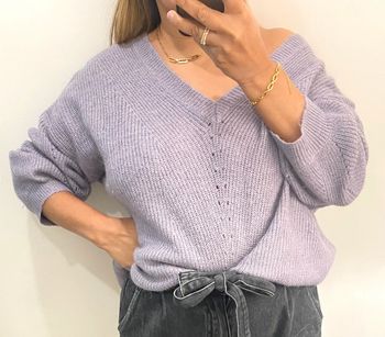 Superbe Pull Ample Mauve Col V Taille M Et Plus